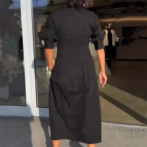 Vestido Alencar™ com Decote Chemise e Corte Midi Estruturado