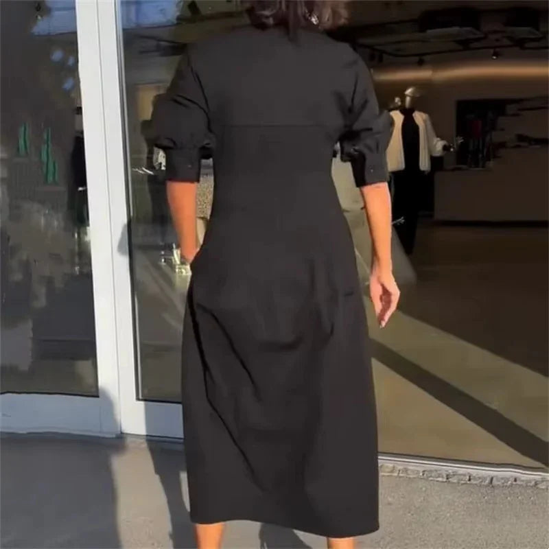 Vestido Alencar™ com Decote Chemise e Corte Midi Estruturado