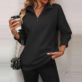 Blusa Olivia™ em Moletom Premium com Gola Alta e Zíper Frontal