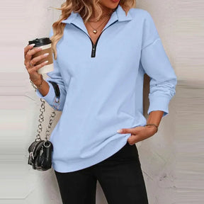 Blusa Olivia™ em Moletom Premium com Gola Alta e Zíper Frontal