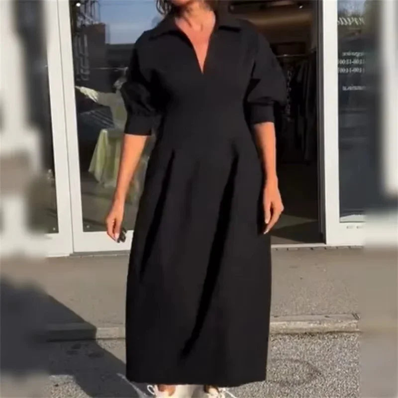 Vestido Alencar™ com Decote Chemise e Corte Midi Estruturado