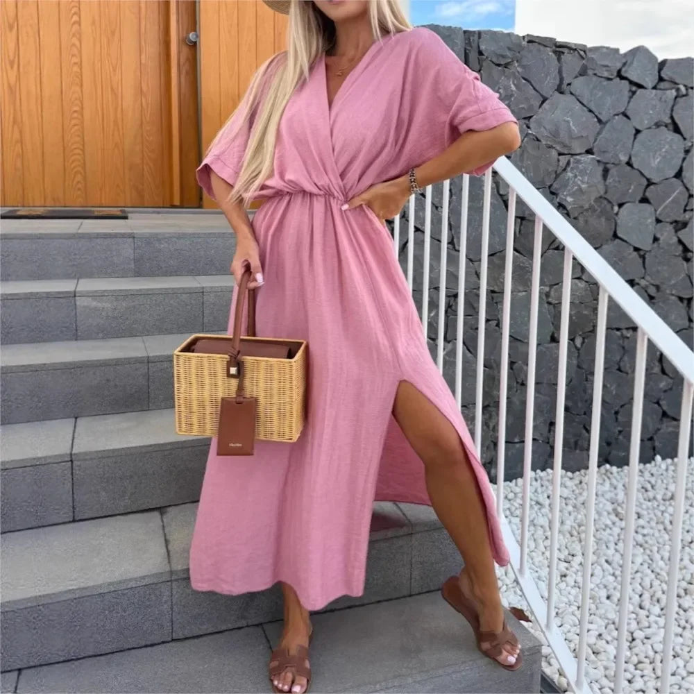 Vestido Fiore™ em Viscose Arejada com Decote Transpassado