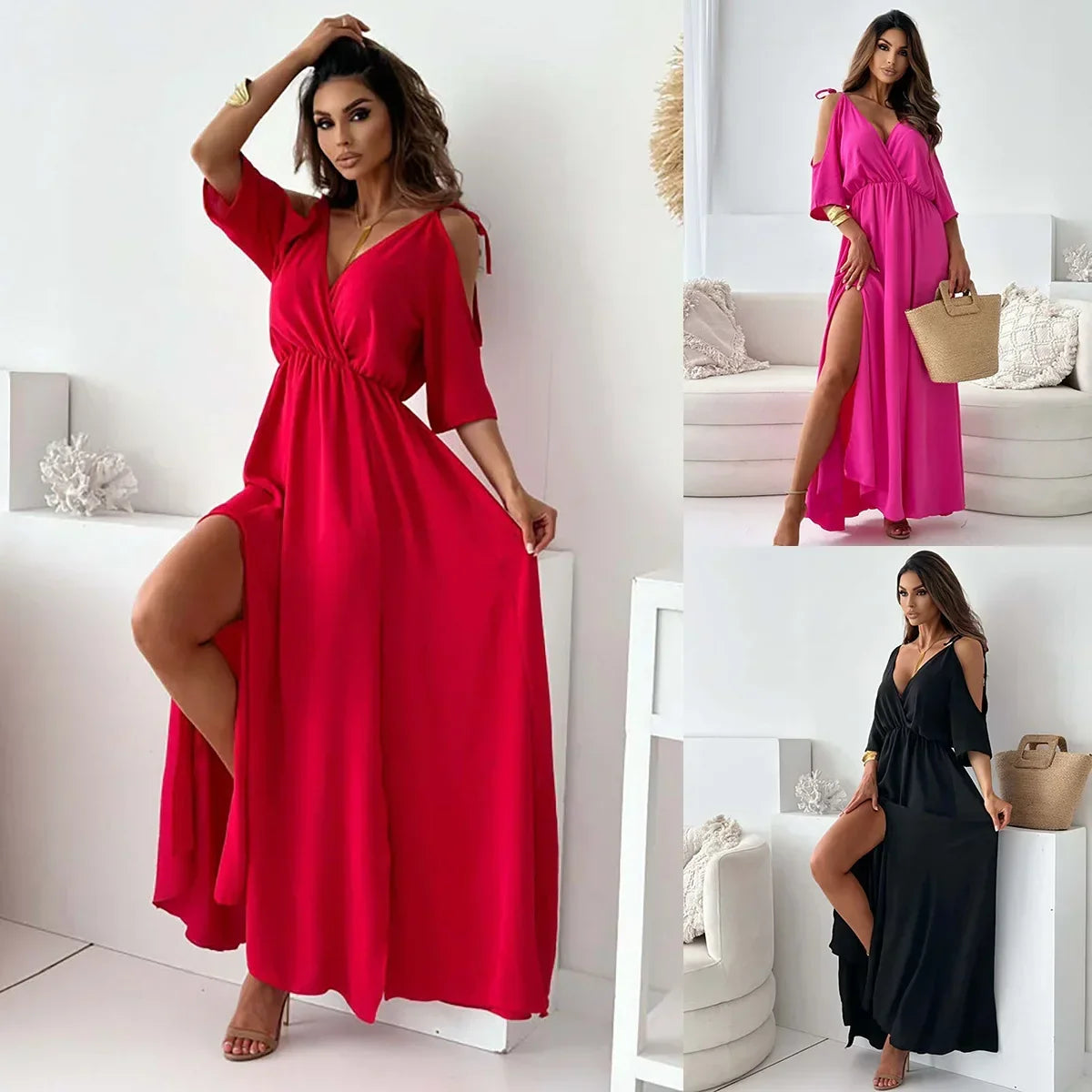 Vestido Sahara™ em Viscose Fluida com Ombros Vazados