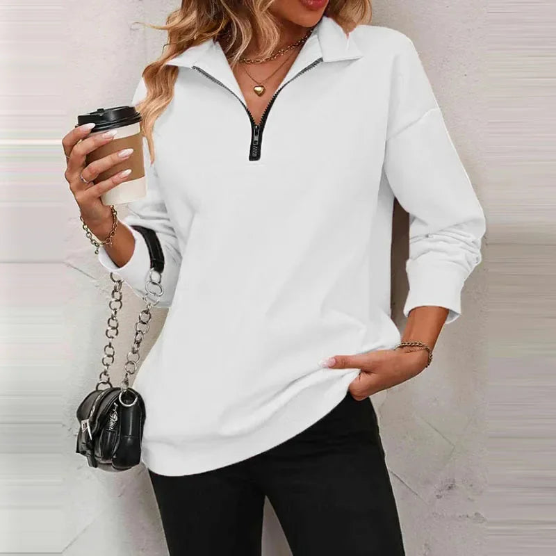 Blusa Olivia™ em Moletom Premium com Gola Alta e Zíper Frontal
