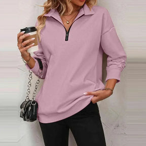 Blusa Olivia™ em Moletom Premium com Gola Alta e Zíper Frontal