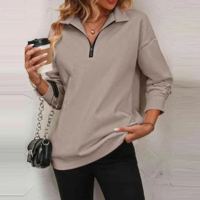 Blusa Olivia™ em Moletom Premium com Gola Alta e Zíper Frontal