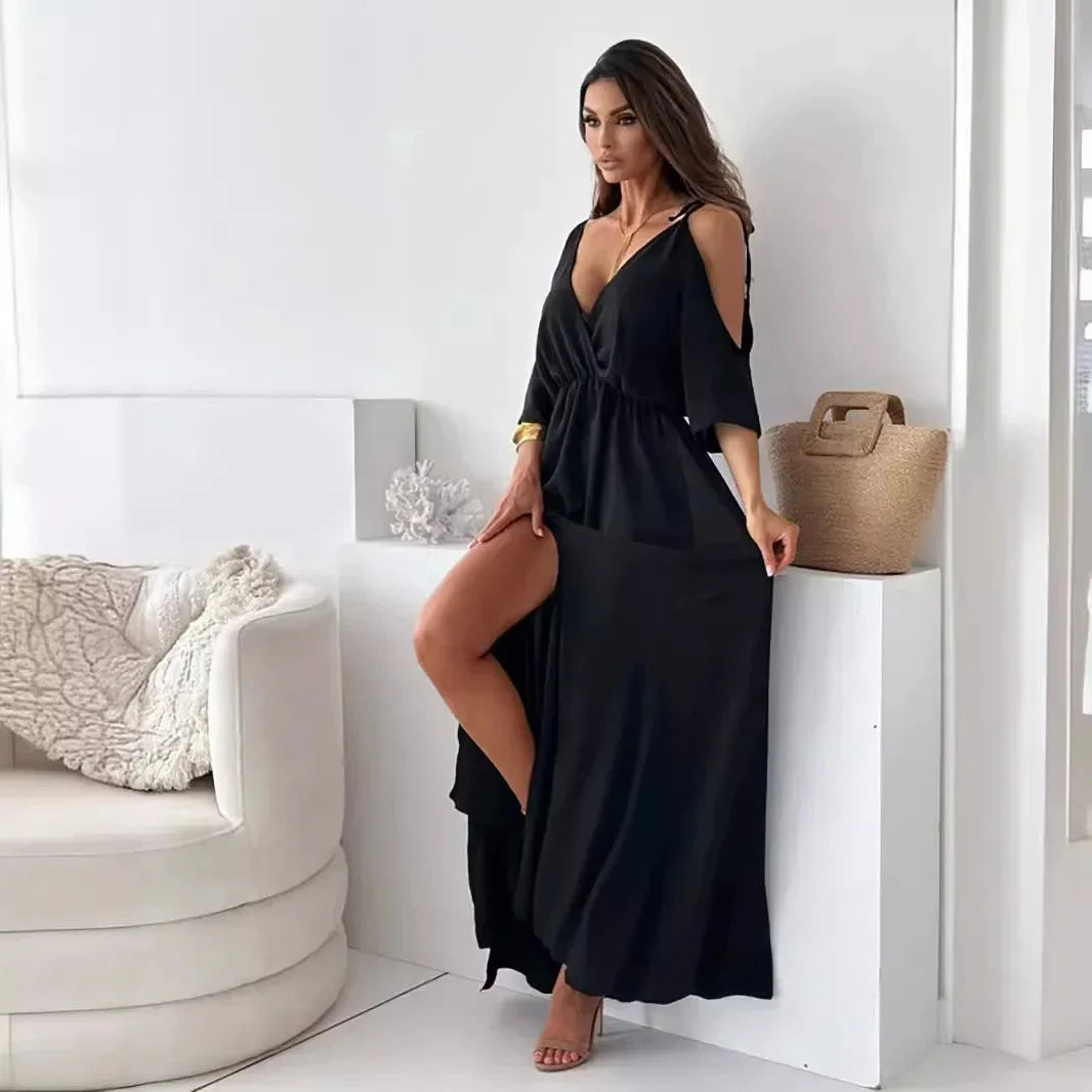 Vestido Sahara™ em Viscose Fluida com Ombros Vazados