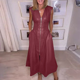 Vestido Imperium™ em Couro com Cintura Franzida Modeladora