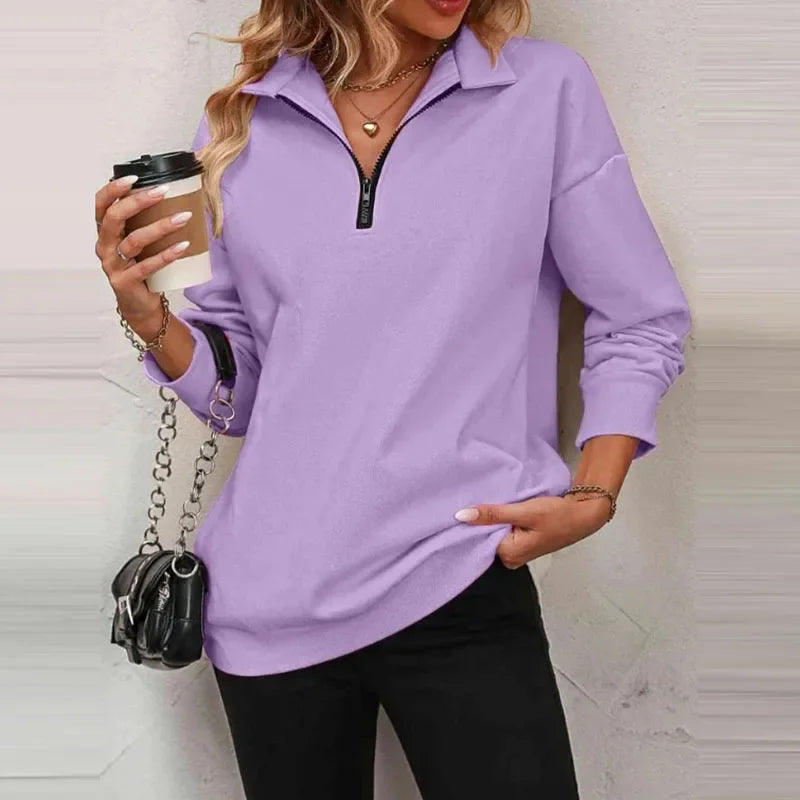 Blusa Olivia™ em Moletom Premium com Gola Alta e Zíper Frontal