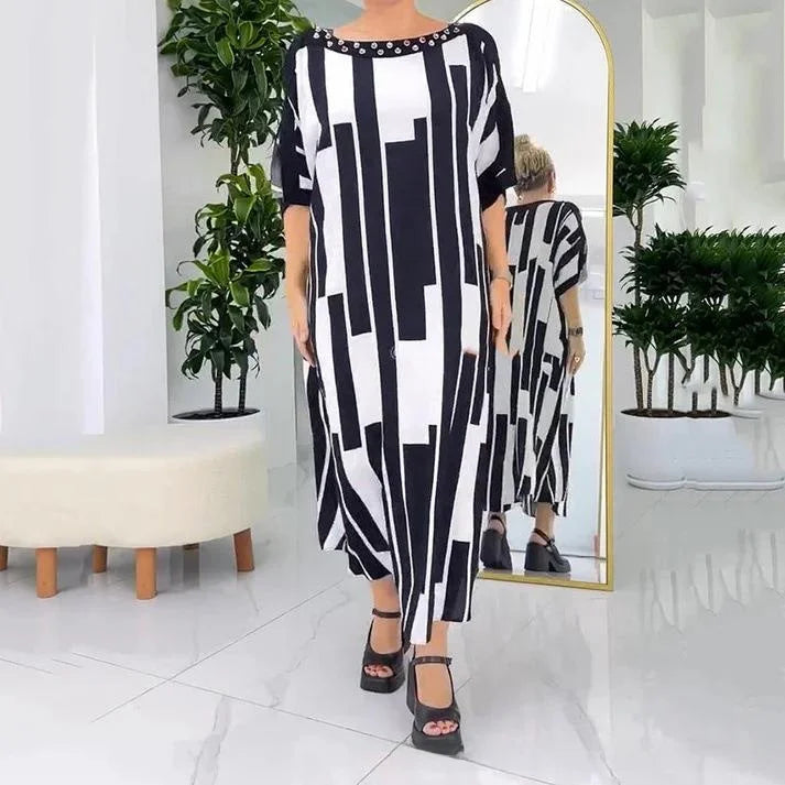 Vestido Palazzo™ Com Detalhe em Pedras e Caimento Estilo Túnica