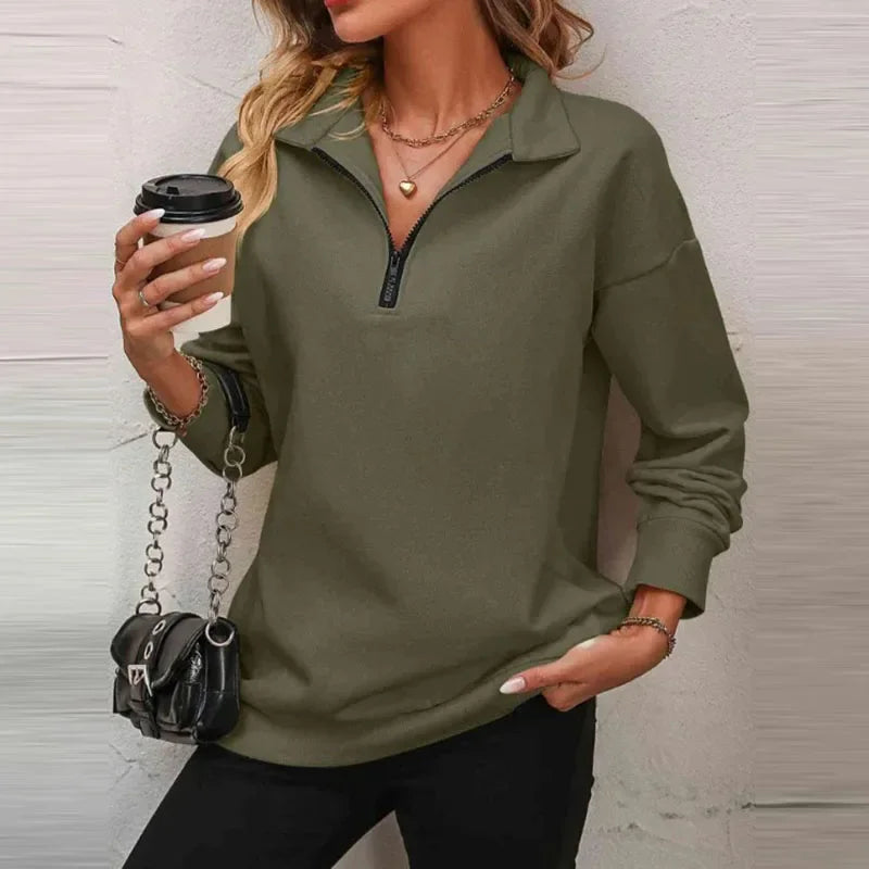 Blusa Olivia™ em Moletom Premium com Gola Alta e Zíper Frontal