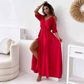Vestido Sahara™ em Viscose Fluida com Ombros Vazados