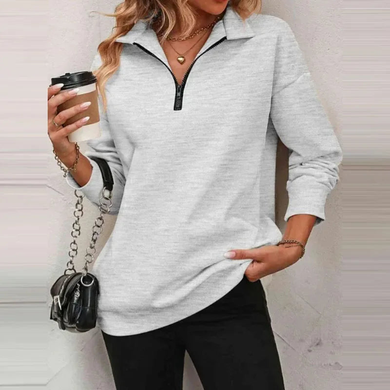 Blusa Olivia™ em Moletom Premium com Gola Alta e Zíper Frontal