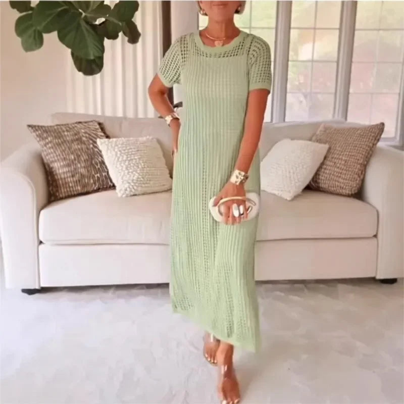 Conjunto Riviera™ com Vestido e Sobreposição Vazada em Crochê