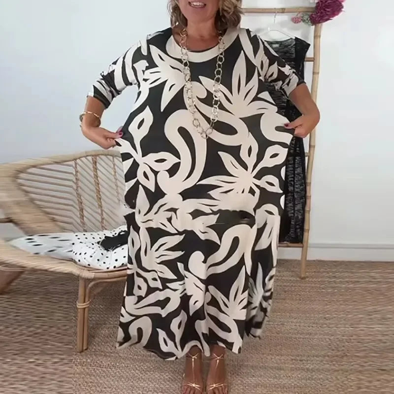 Vestido Mídi Longo Nerina™ com Estampa Floral Abstrata