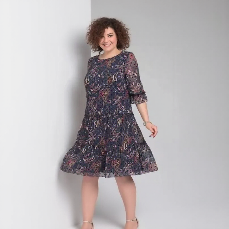 Vestido Luana Poème™ em Chiffon Premium com Mangas Bufantes