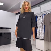 Vestido Belle Plissé™ com Mangas Três Quartos e Saia Plissada