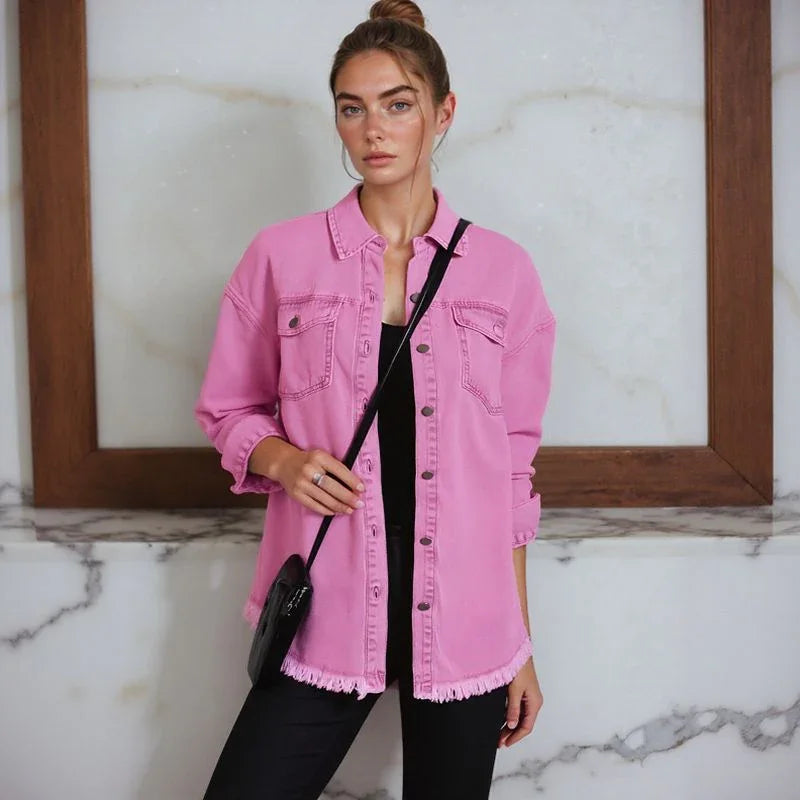 Jaqueta Jeans Dakota™ em Denim Premium e Barra Desfiada