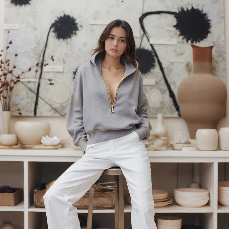 Moletom Cropped Kendall™ em Moletom Premium com Zíper Frontal
