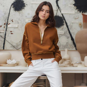 Moletom Cropped Kendall™ em Moletom Premium com Zíper Frontal