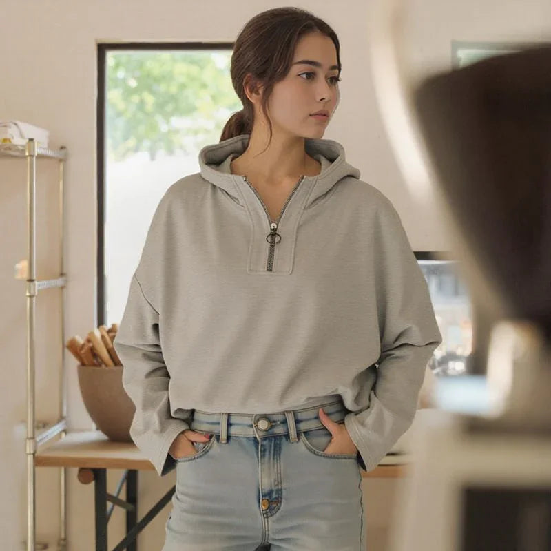Moletom Estilo Túnica Aurelia™ em Malha Premium com Zíper ¼