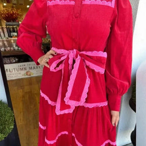 Vestido Walga™ Estilo Retrô Europeu em Veludo Cotelê