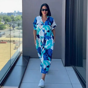 Vestido Oceania™ Em Viscose com Corte Amplo e Estampa Tropical