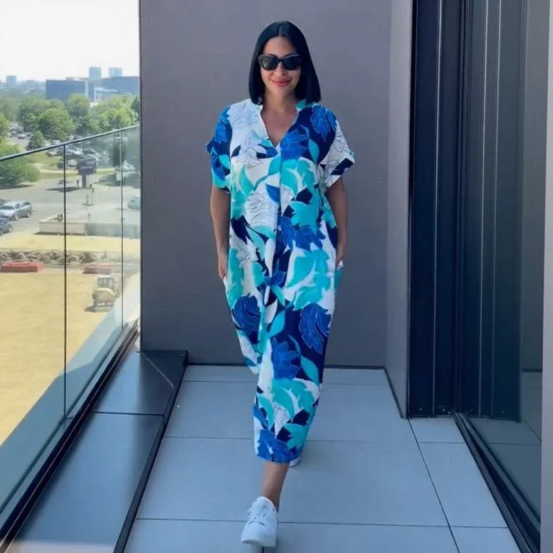 Vestido Oceania™ Em Viscose com Corte Amplo e Estampa Tropical