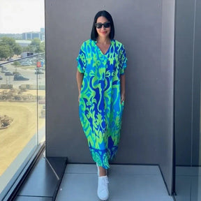 Vestido Oceania™ Em Viscose com Corte Amplo e Estampa Tropical