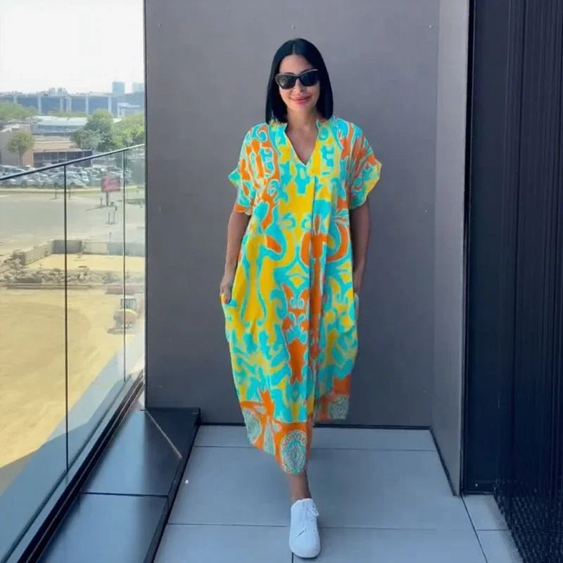 Vestido Oceania™ Em Viscose com Corte Amplo e Estampa Tropical