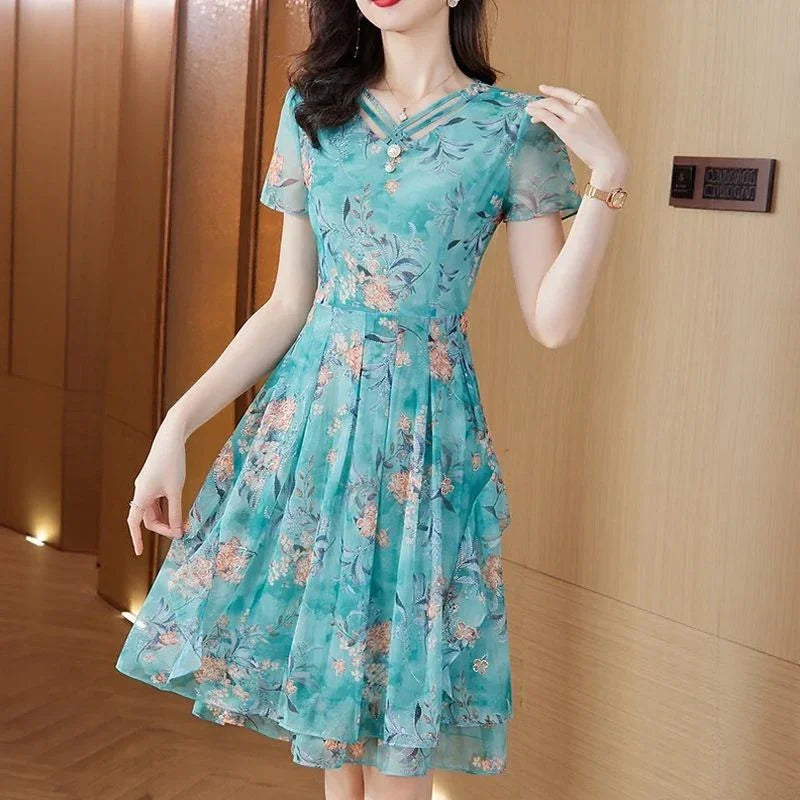 Vestido Bellevoile™ em Popelina Floral com Movimento Leve