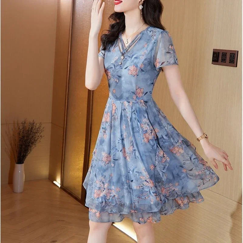 Vestido Bellevoile™ em Popelina Floral com Movimento Leve