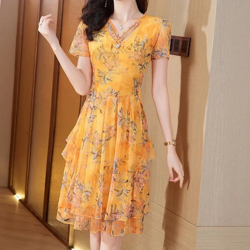 Vestido Bellevoile™ em Popelina Floral com Movimento Leve