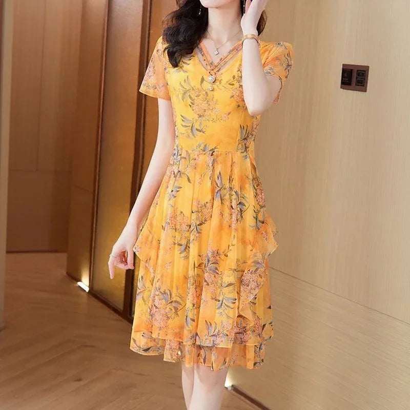 Vestido Bellevoile™ em Popelina Floral com Movimento Leve