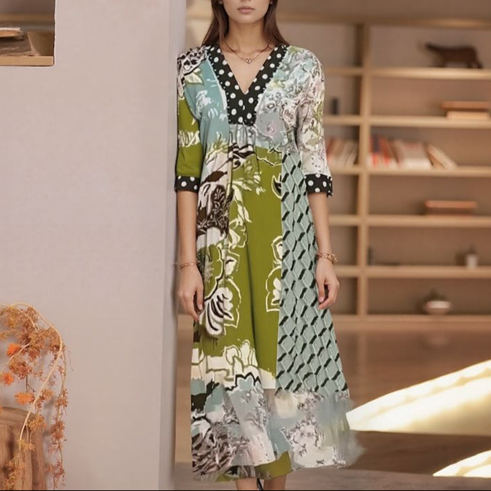 Vestido Palermo™ em Malha Acetinada com Estampa Floral Abstrata