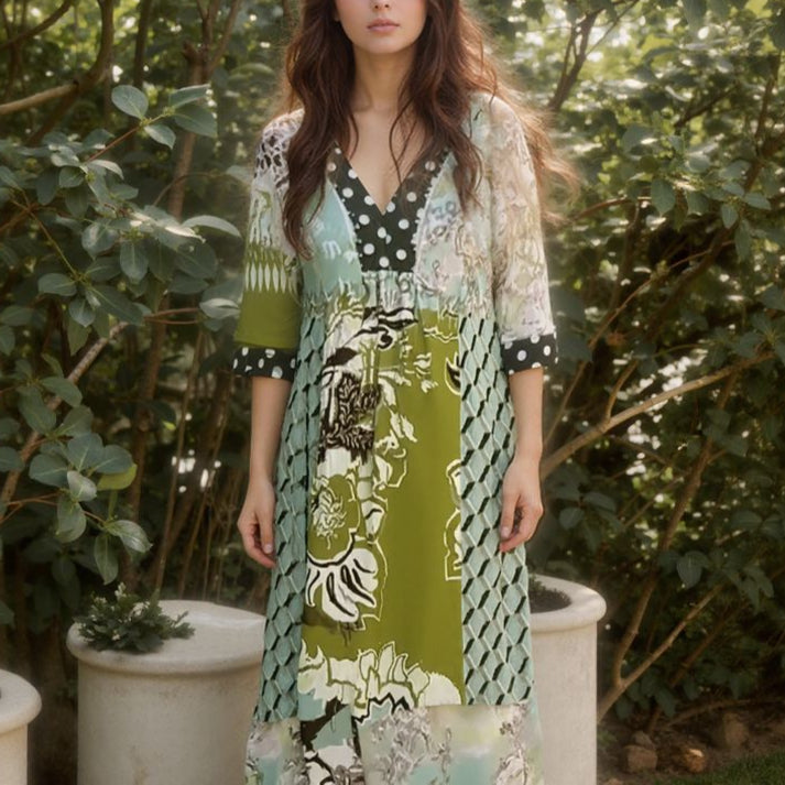 Vestido Palermo™ em Malha Acetinada com Estampa Floral Abstrata