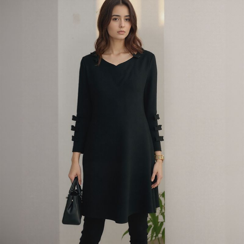 Vestido Maison Noir™ com Mangas Esculpidas e Corte de Alfaiataria