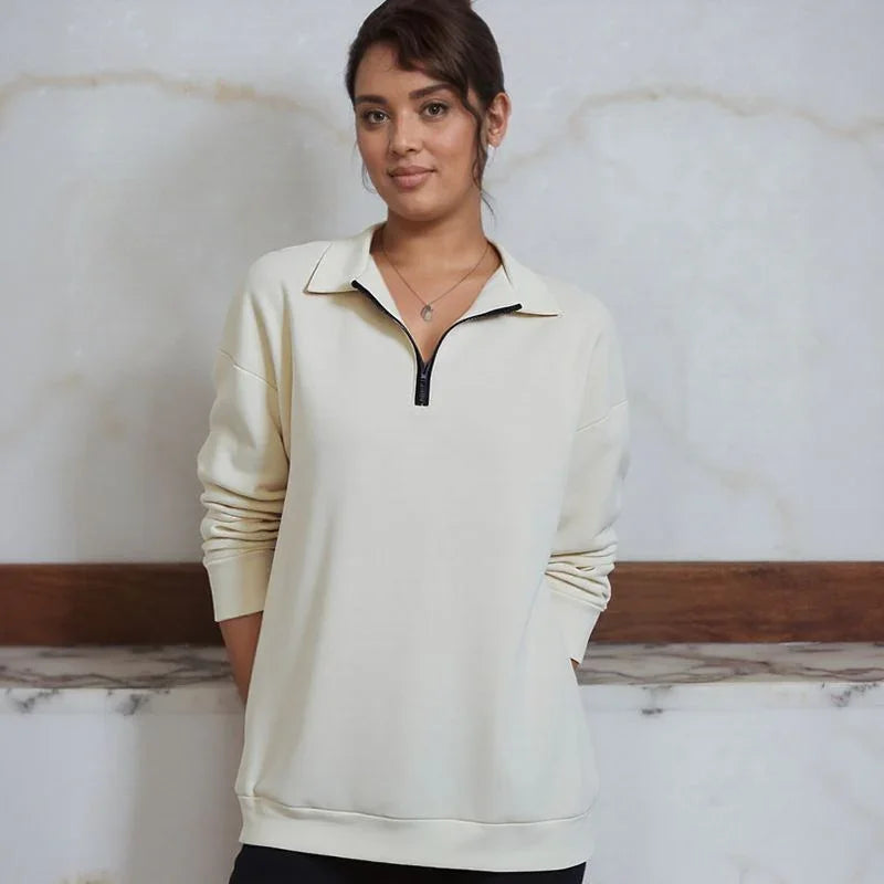Blusa Olivia™ em Moletom Premium com Gola Alta e Zíper Frontal