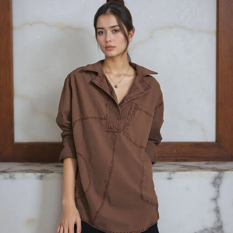 Blusa Jeans Riverland™ Oversized com Gola Aberta e Costuras Marcadas