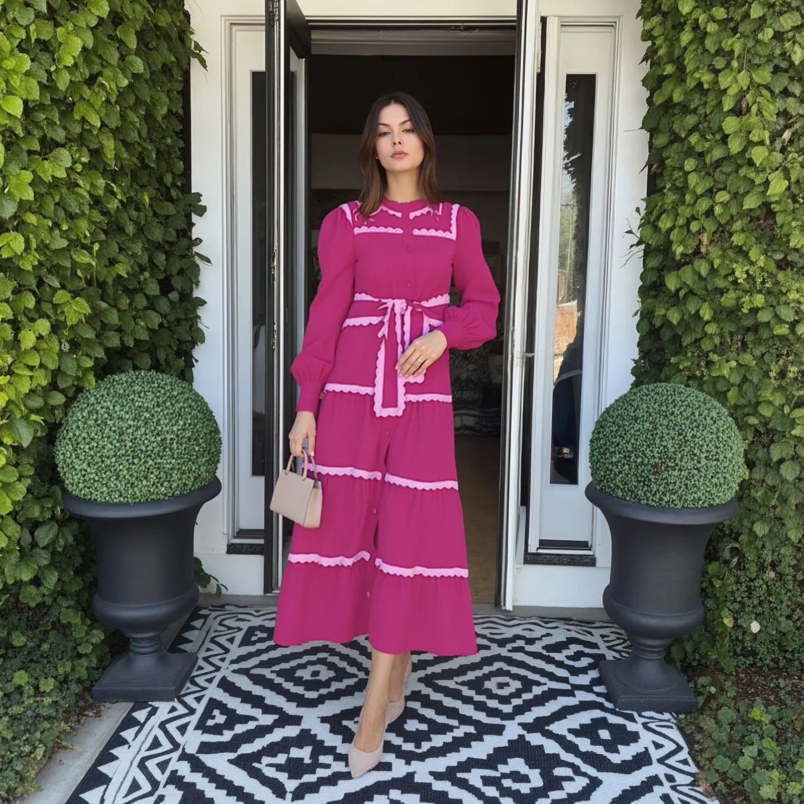 Vestido Walga™ Estilo Retrô Europeu em Veludo Cotelê
