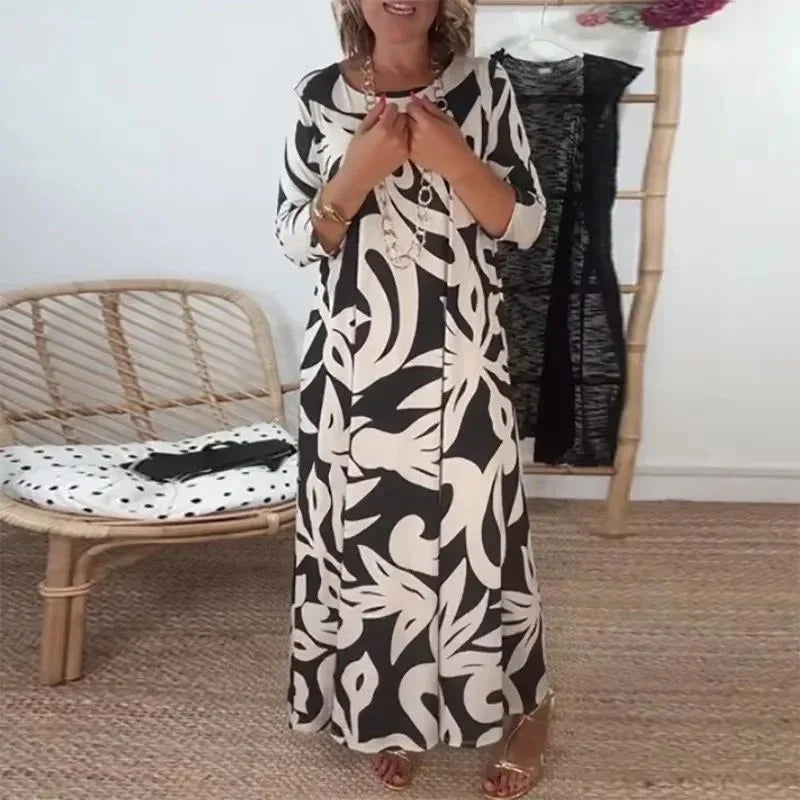 Vestido Mídi Longo Nerina™ com Estampa Floral Abstrata