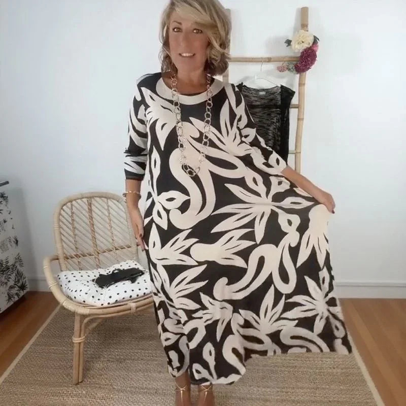 Vestido Mídi Longo Nerina™ com Estampa Floral Abstrata