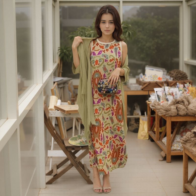 Conjunto Majorie™ em Cetim Artístico com Echarpe de Luxo