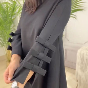 Vestido Maison Noir™ com Mangas Esculpidas e Corte de Alfaiataria